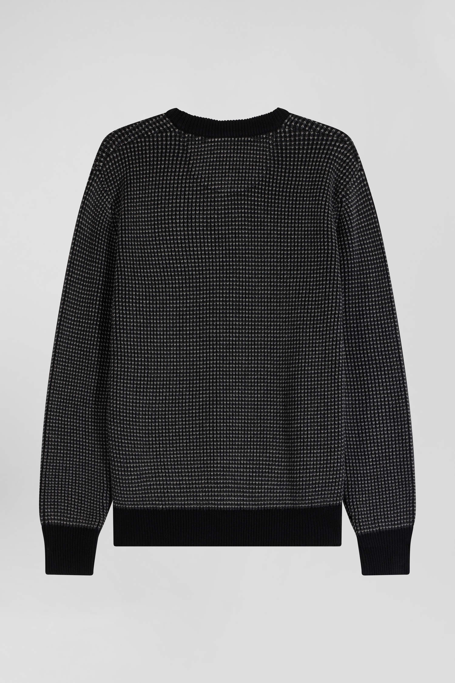 Regular black wool and cotton crew neck jumper