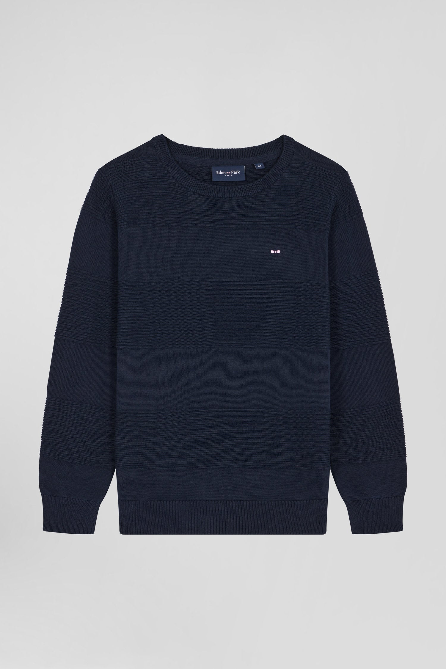 Pull col rond cerclé en coton bleu marine coupe Regular