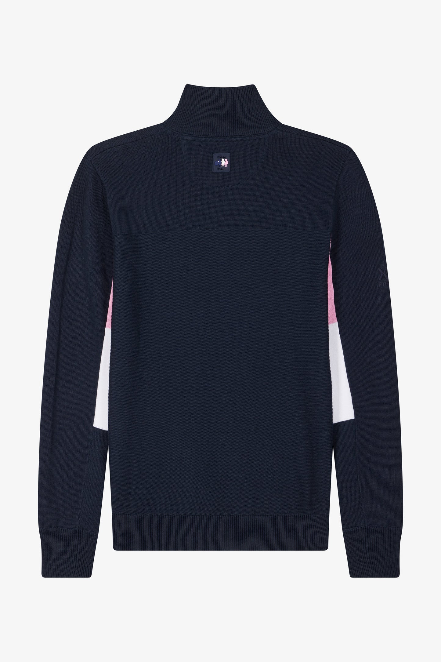 Regular navy blue XV de France cotton semi-zipped jumper