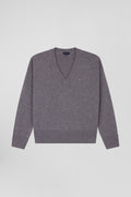 Pull col V en laine et coton gris clair coupe Relaxed