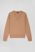 Pull col V en laine et coton camel coupe Relaxed