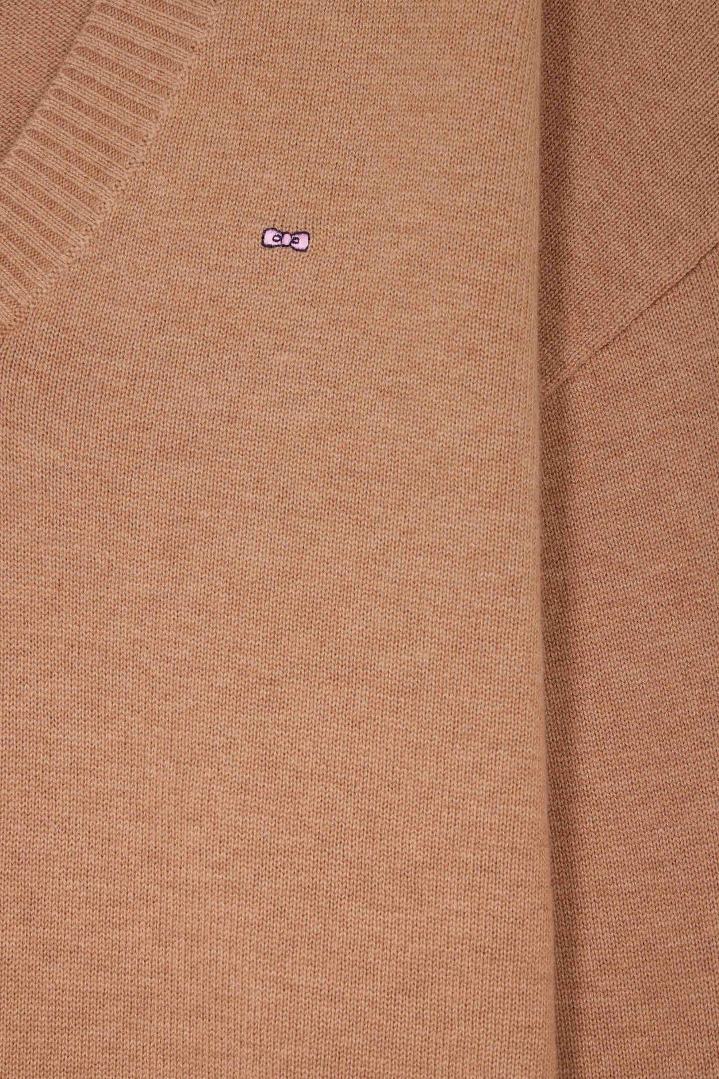 Relax camel wool and cotton V-neck jumper