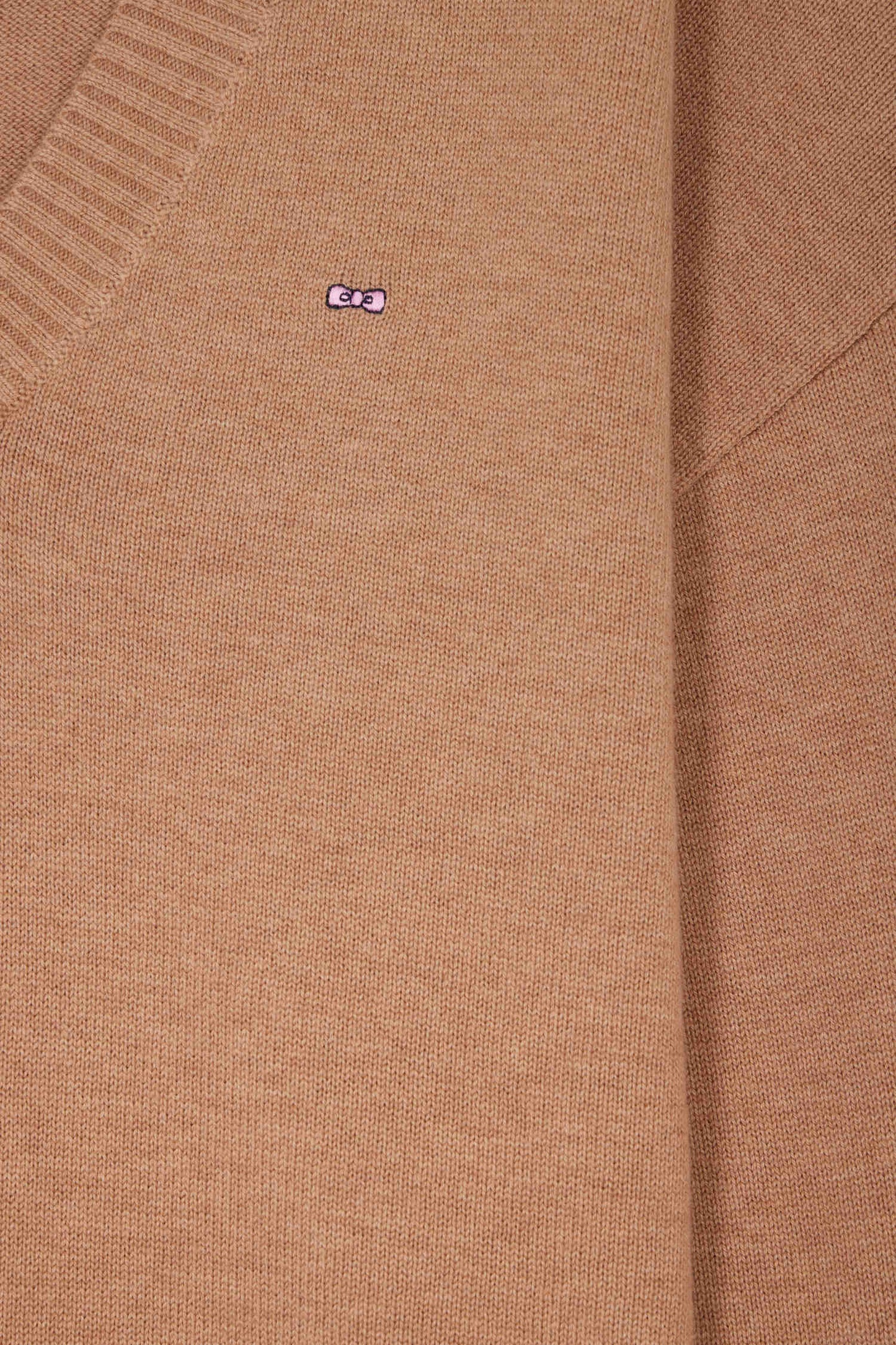 Pull col V en laine et coton camel coupe Relaxed