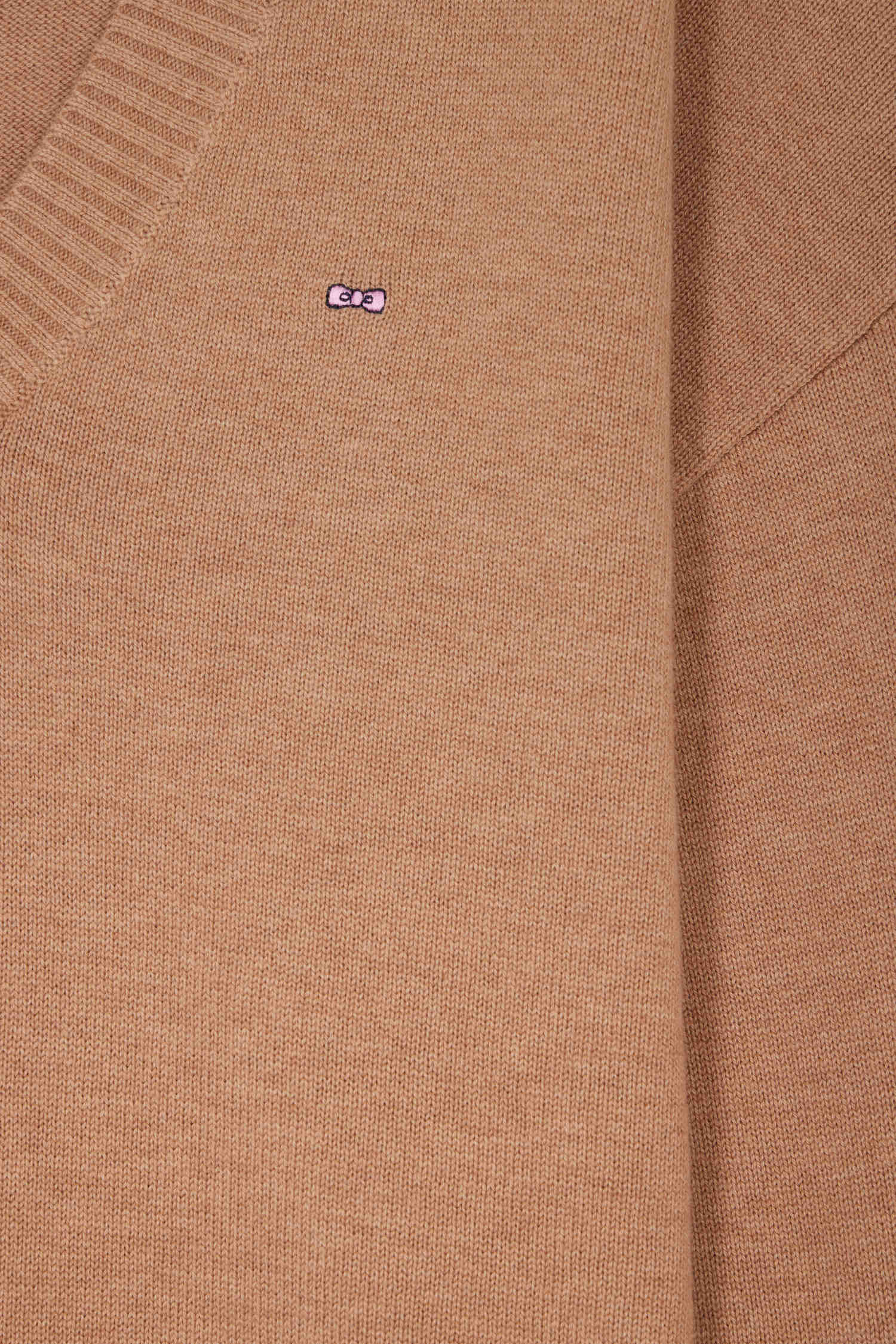 Pull col V en laine et coton camel coupe Relaxed