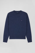 Pull col rond en laine et coton bleu marine coupe Relaxed