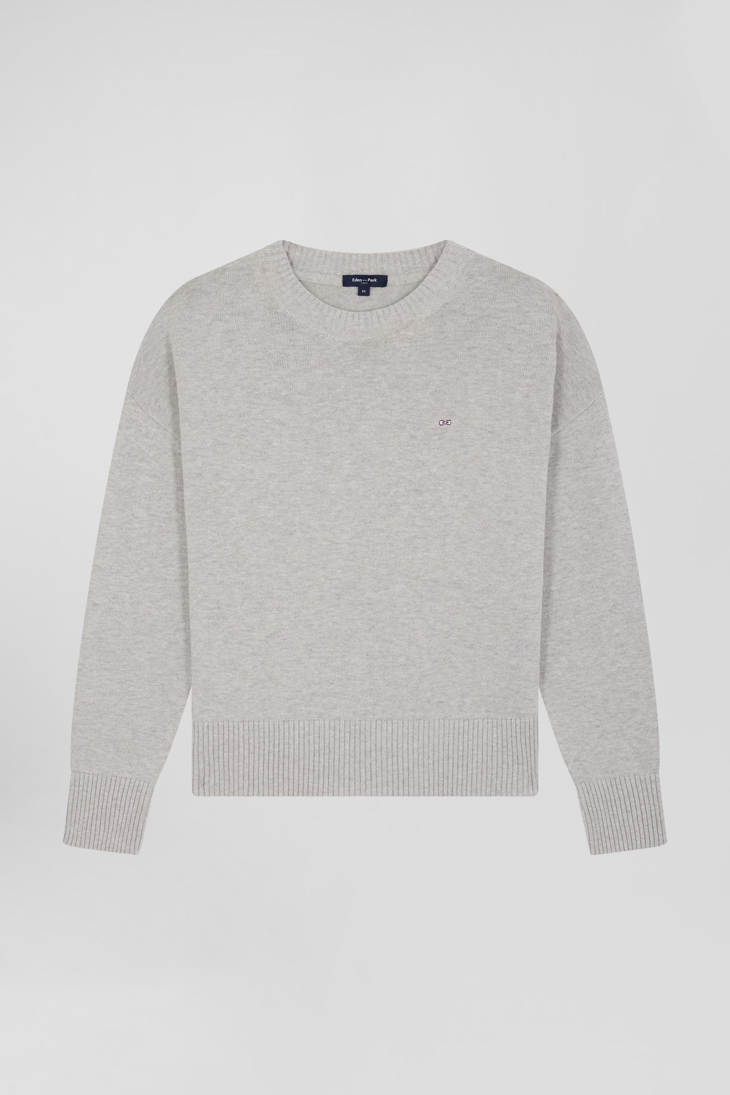 Pull col rond en laine et coton gris clair coupe Relaxed