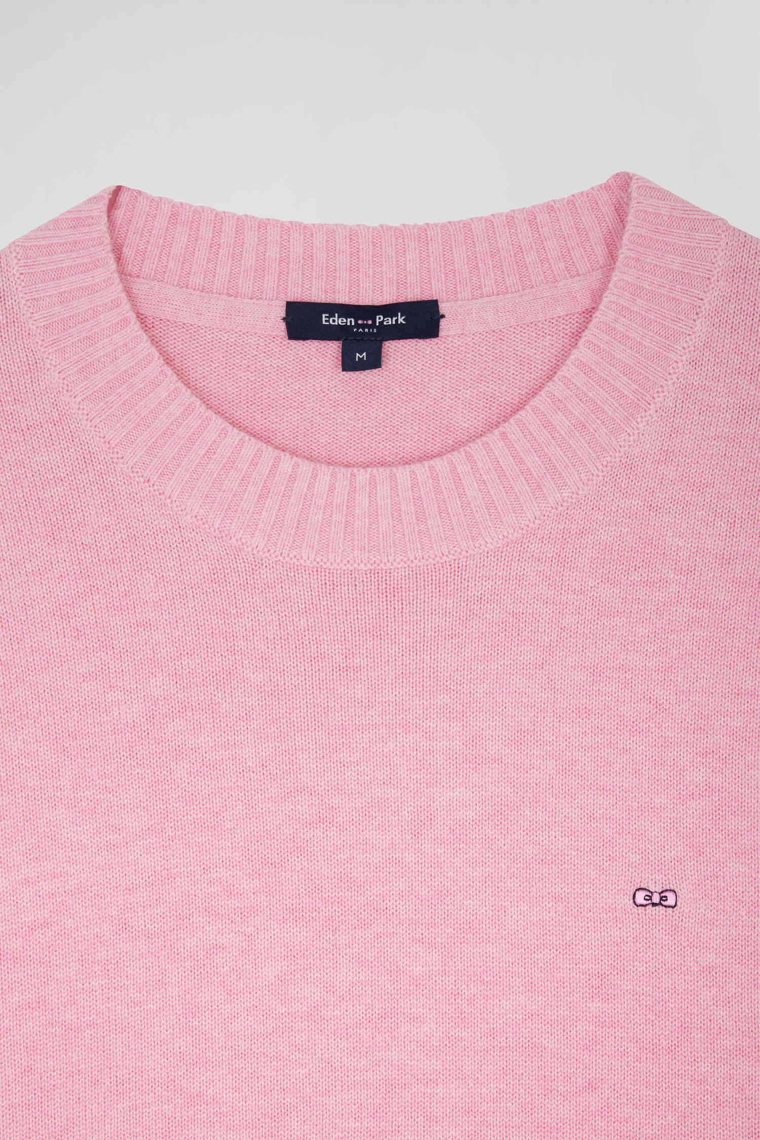 Pull col rond en laine et coton rose coupe Relaxed