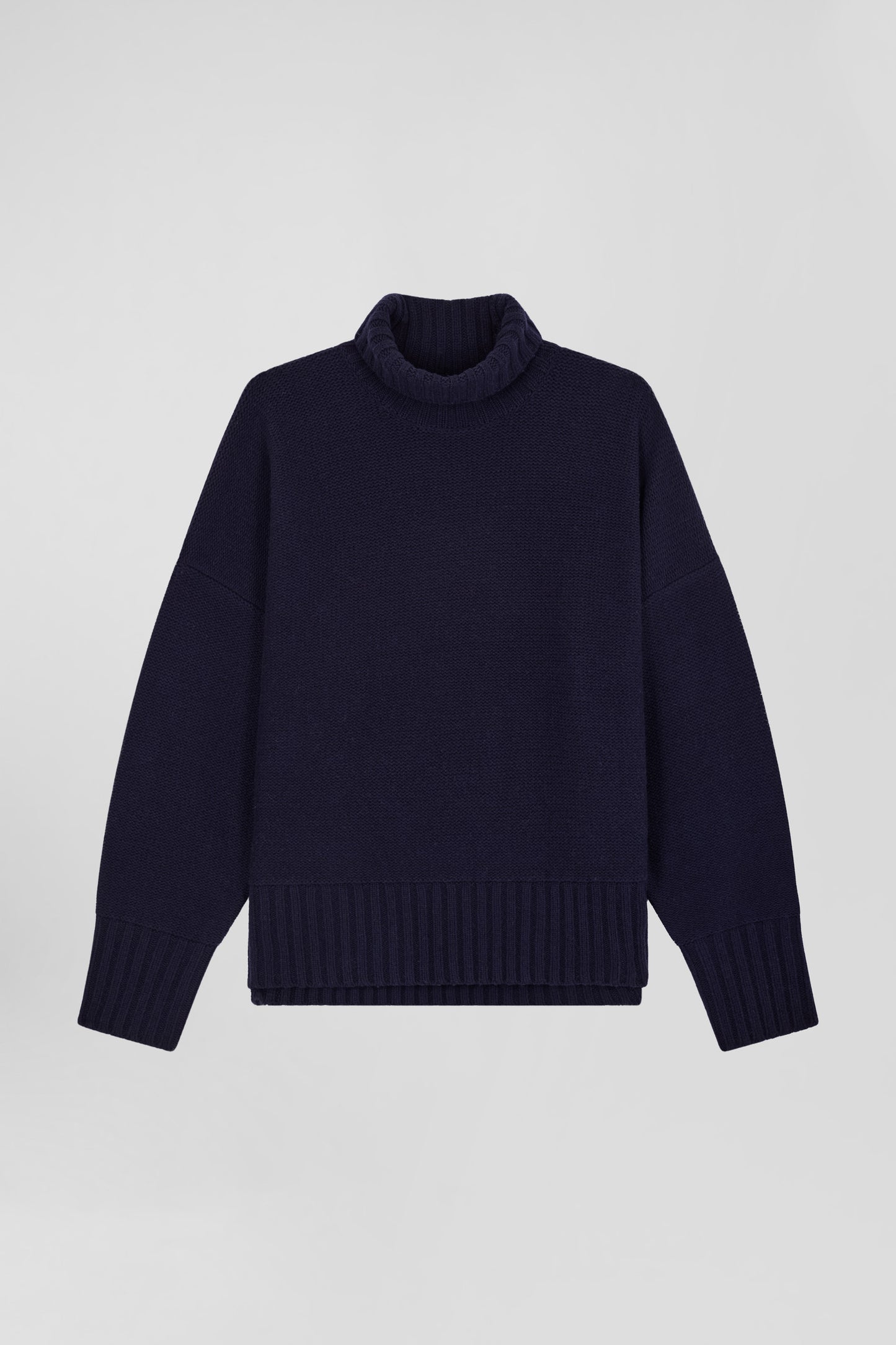 Oversize navy blue wool blend turtleneck jumper