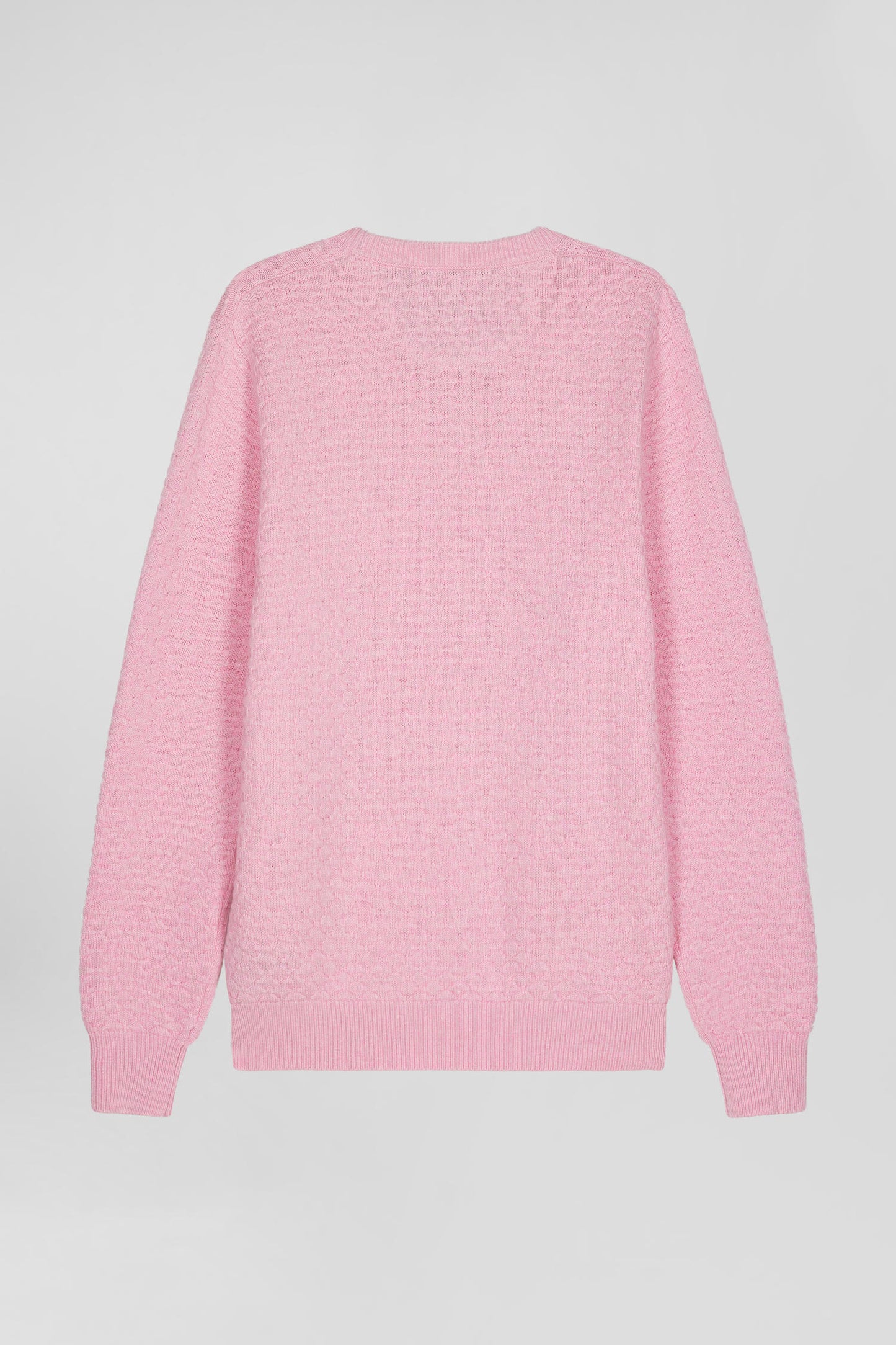 Regular pink wool and cotton crew neck jumper with micro bow tie effect