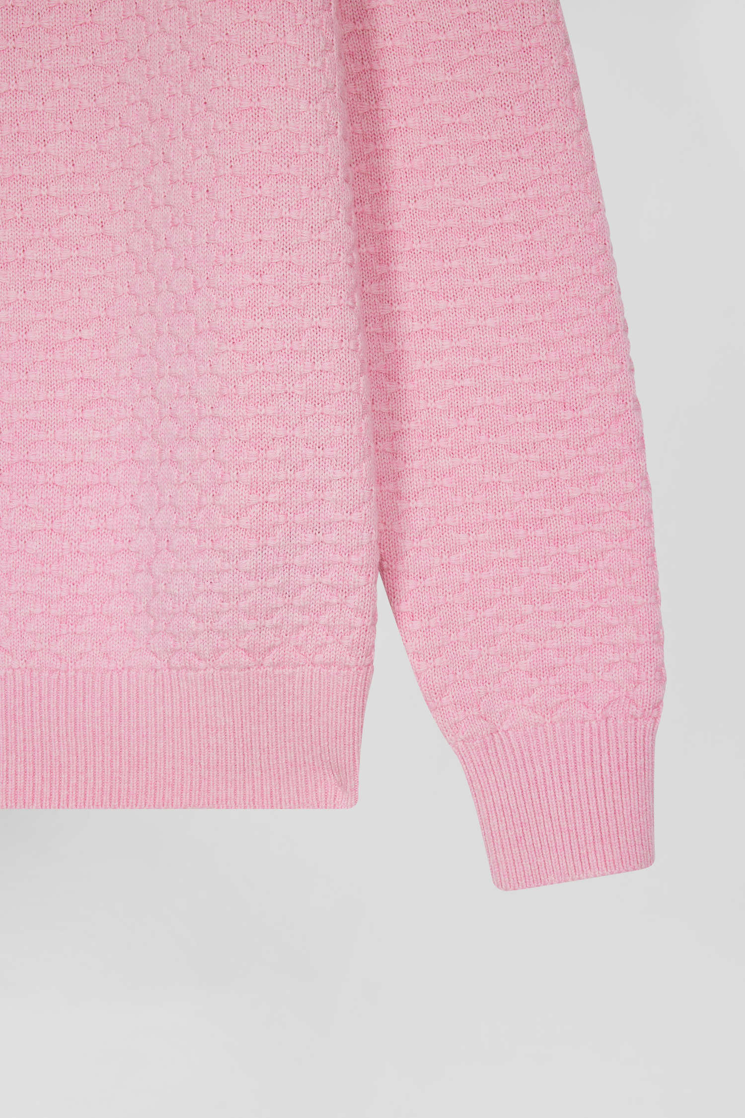 Regular pink wool and cotton crew neck jumper with micro bow tie effect