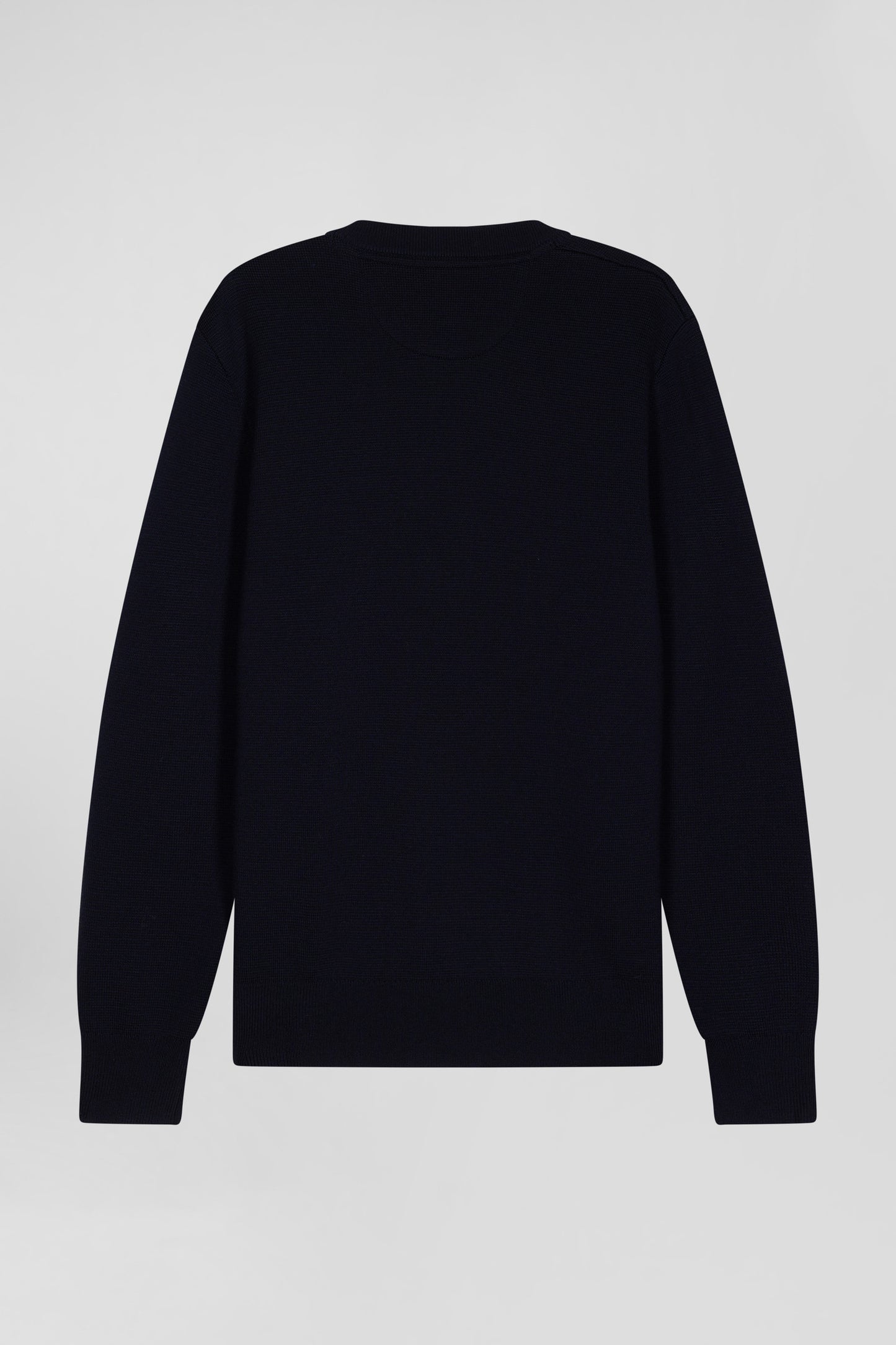 Regular navy blue crew neck jumper with shoulder buttons