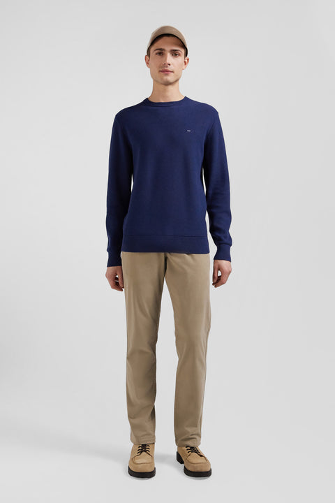 Regular dark blue cotton crew neck jumper - Image 1