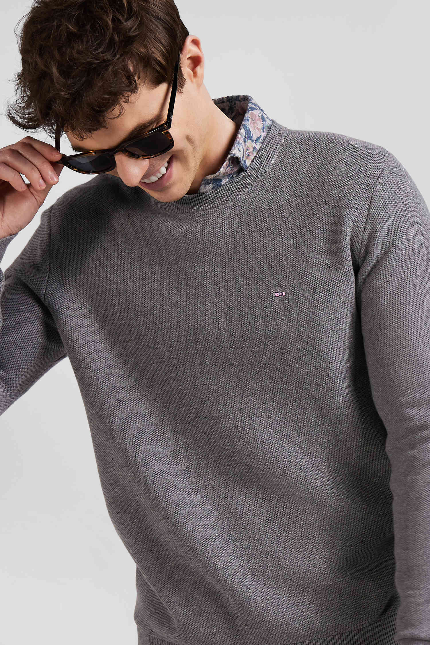 Regular grey cotton crew neck jumper