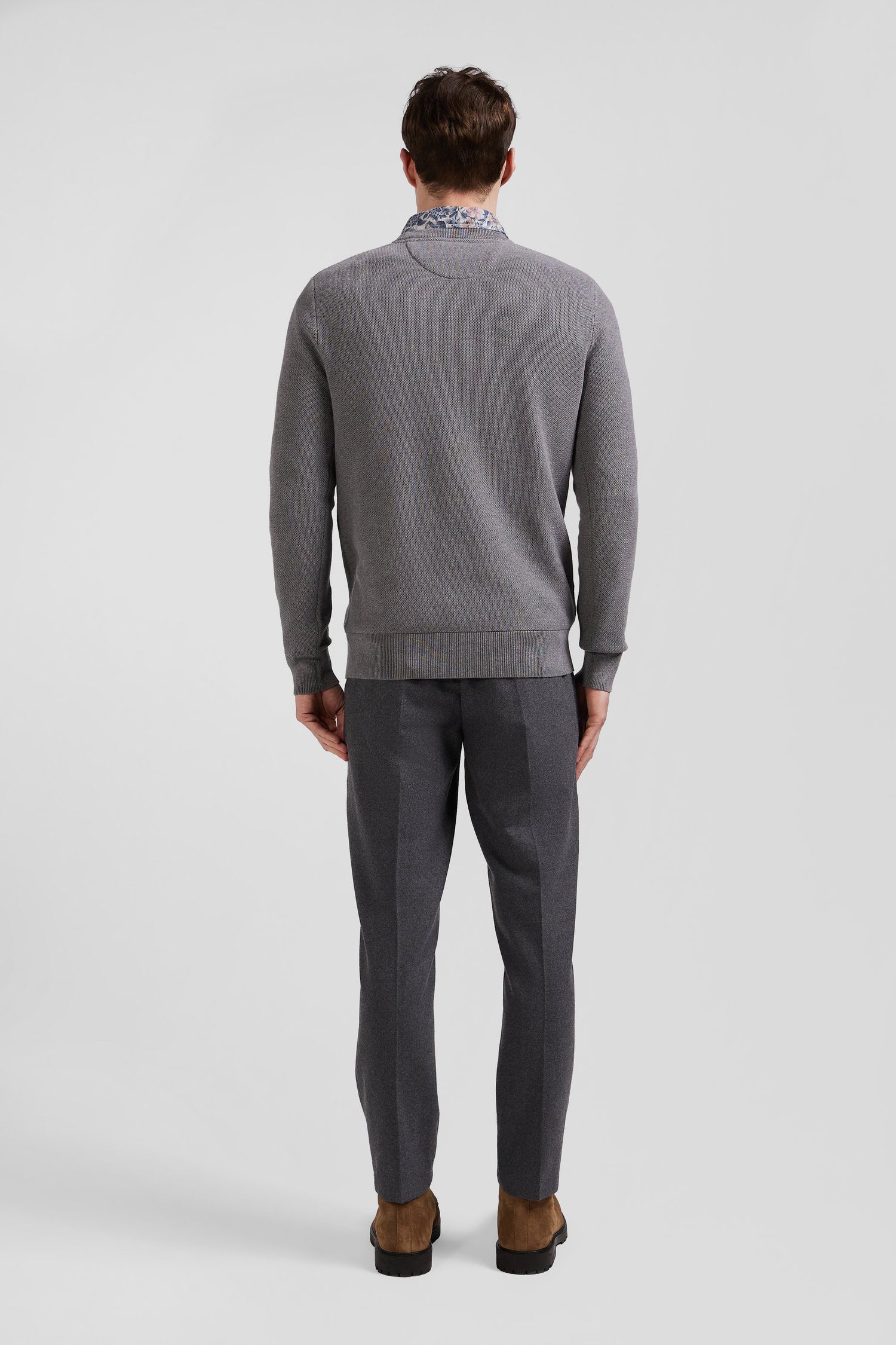 Regular grey cotton crew neck jumper