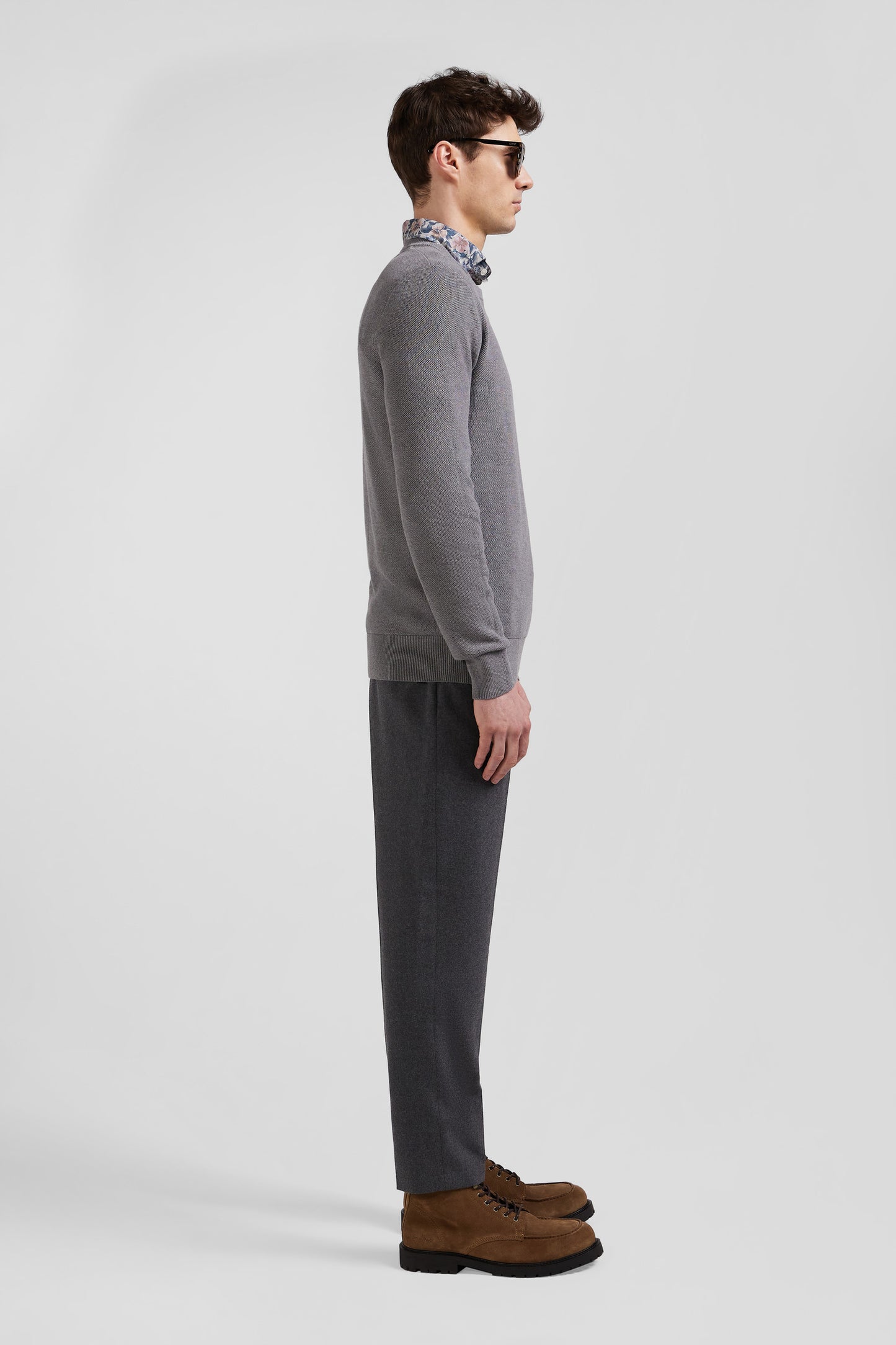 Regular grey cotton crew neck jumper