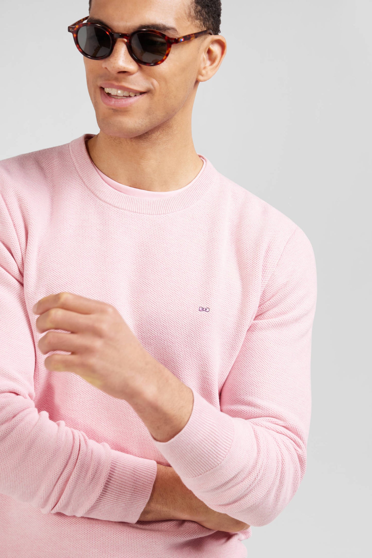 Regular pink cotton crew neck jumper