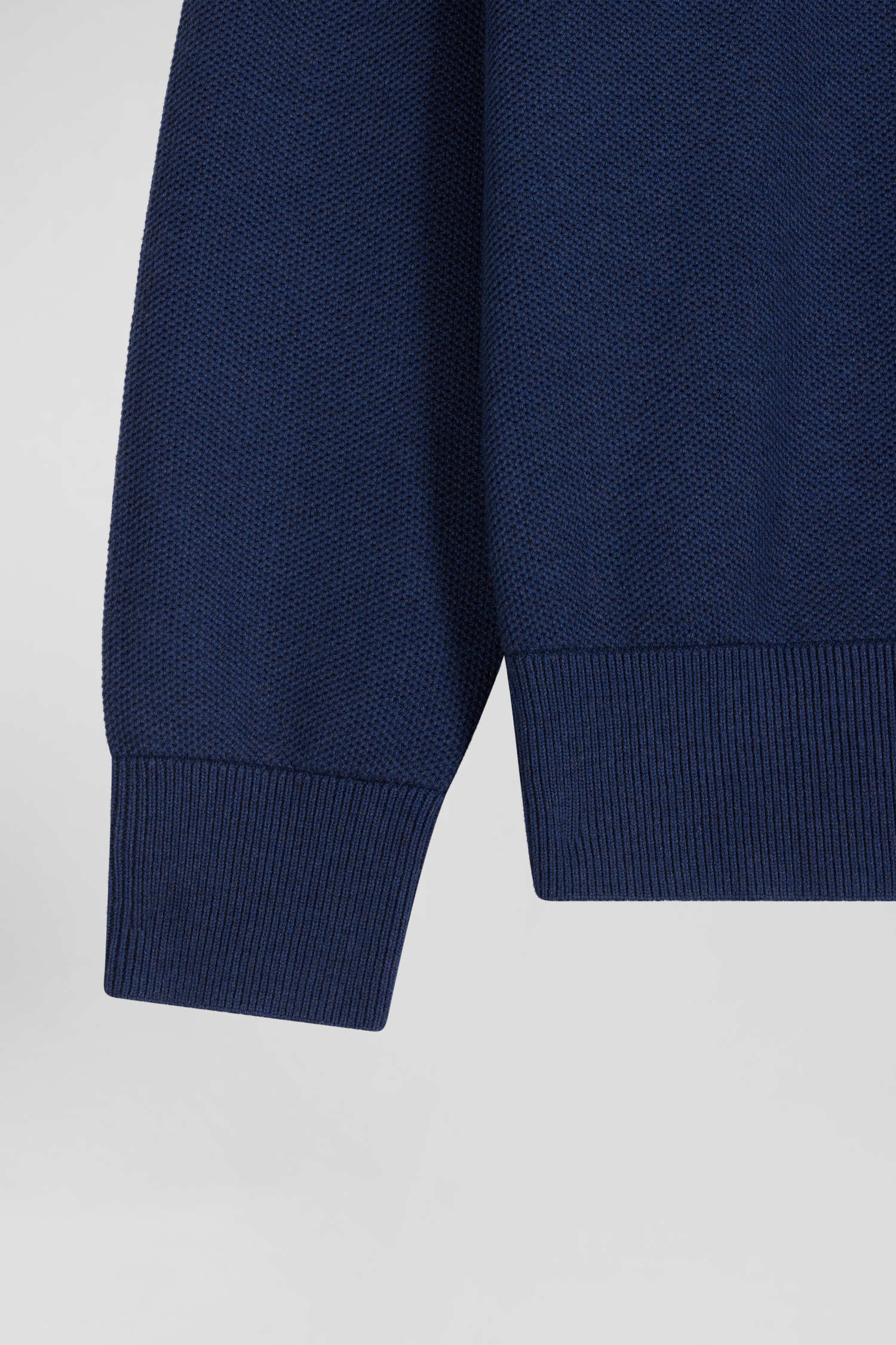 Regular dark blue cotton semi-zipped jumper