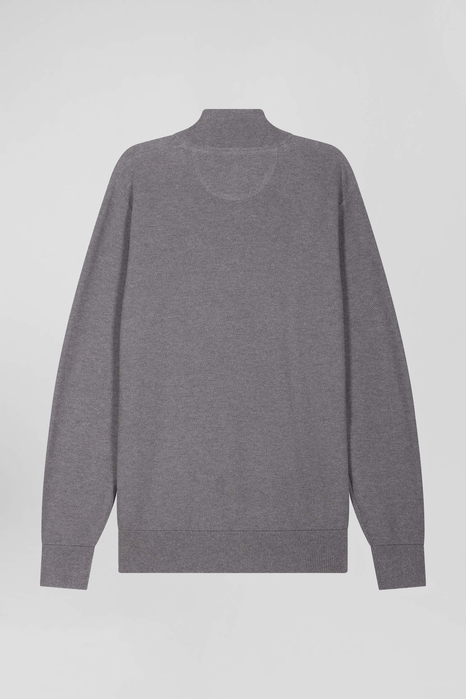 Regular grey cotton semi-zipped jumper