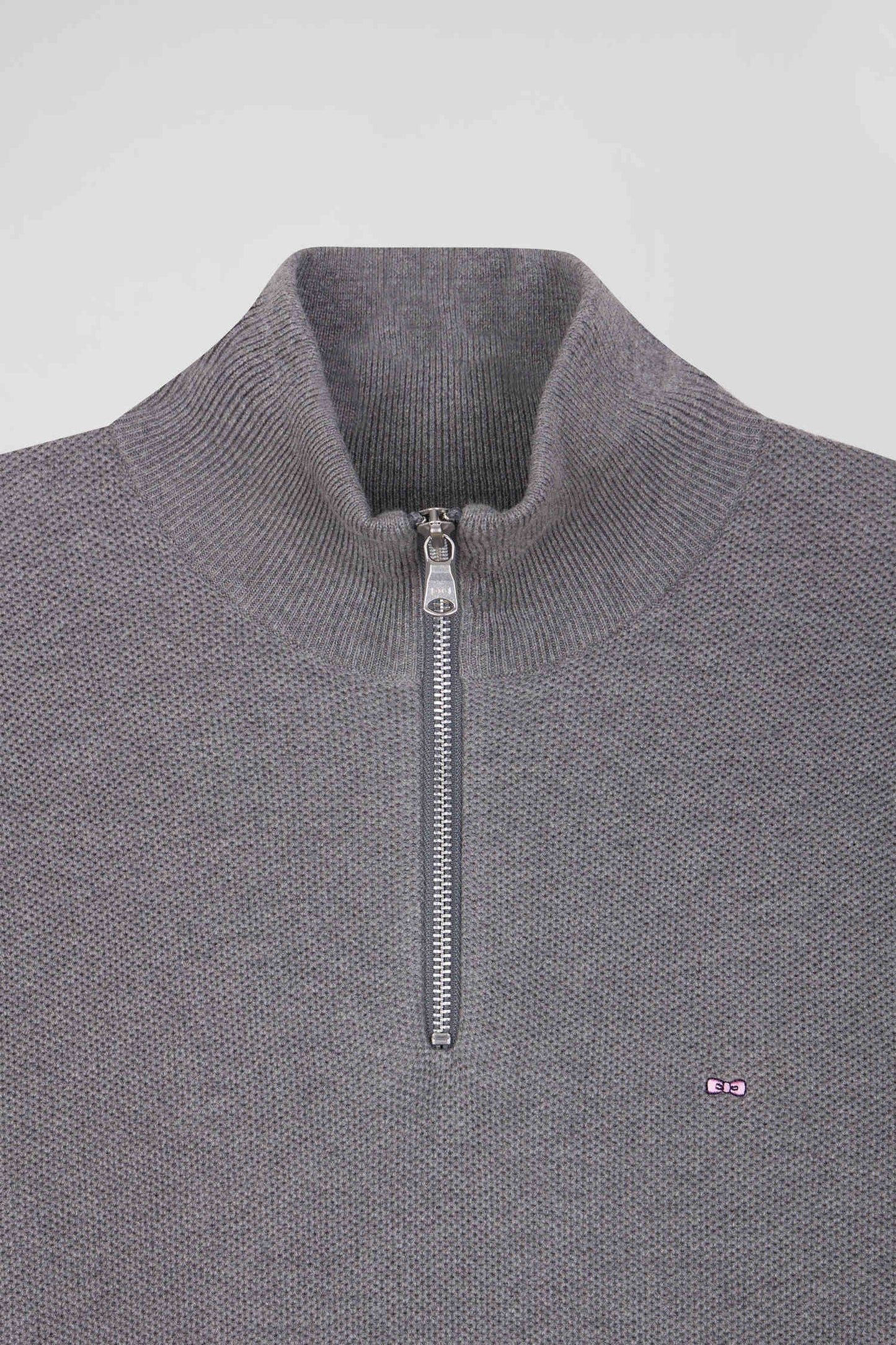 Regular grey cotton semi-zipped jumper