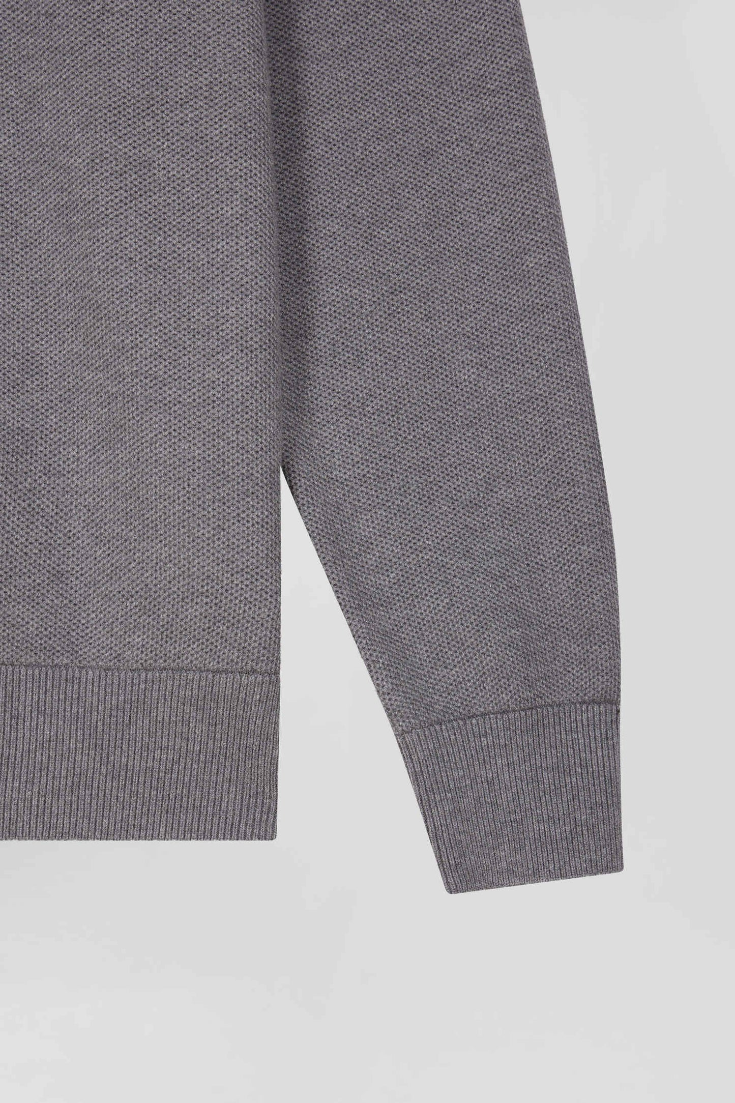 Regular grey cotton semi-zipped jumper