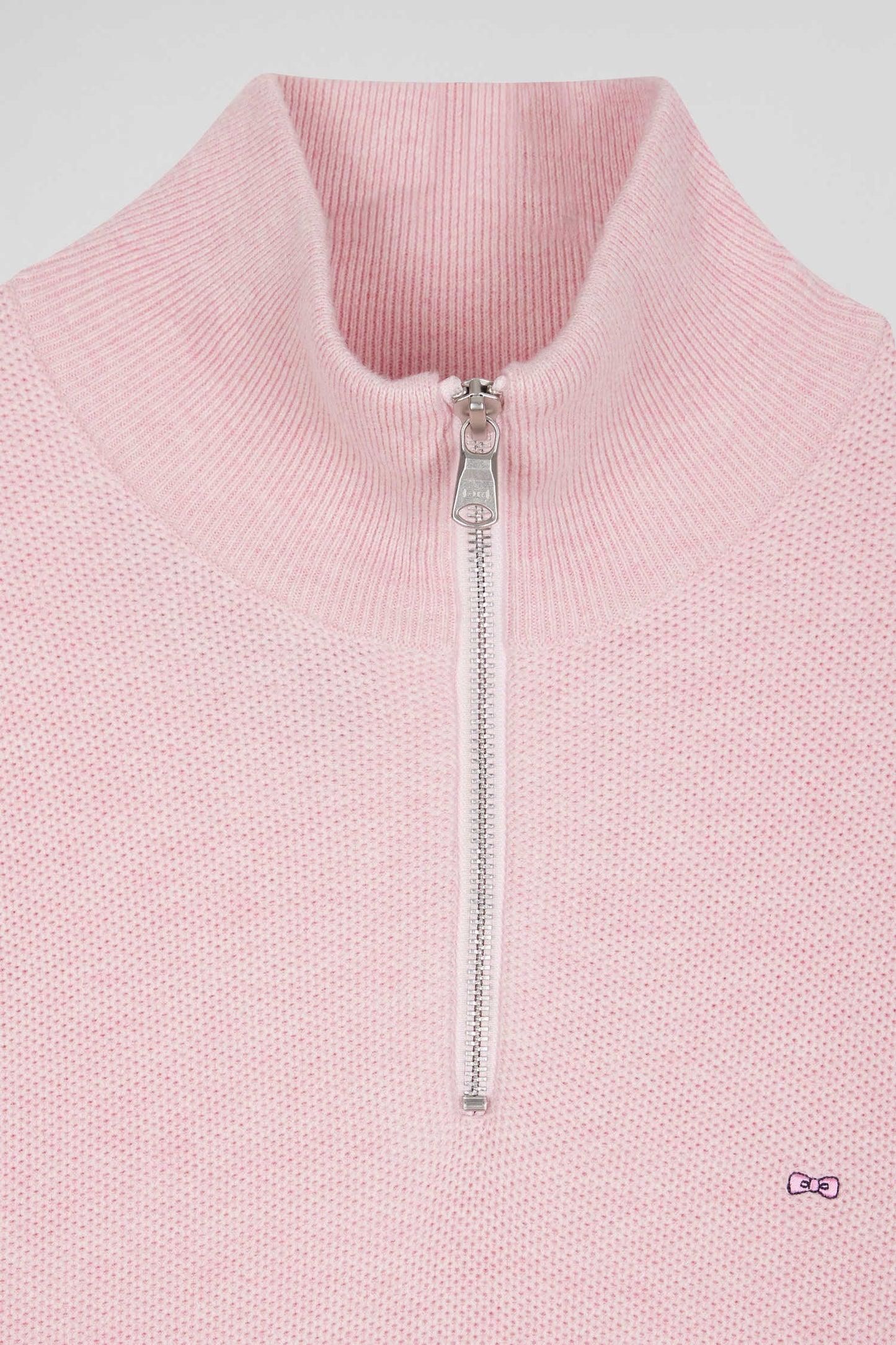 Regular pink cotton semi-zipped jumper