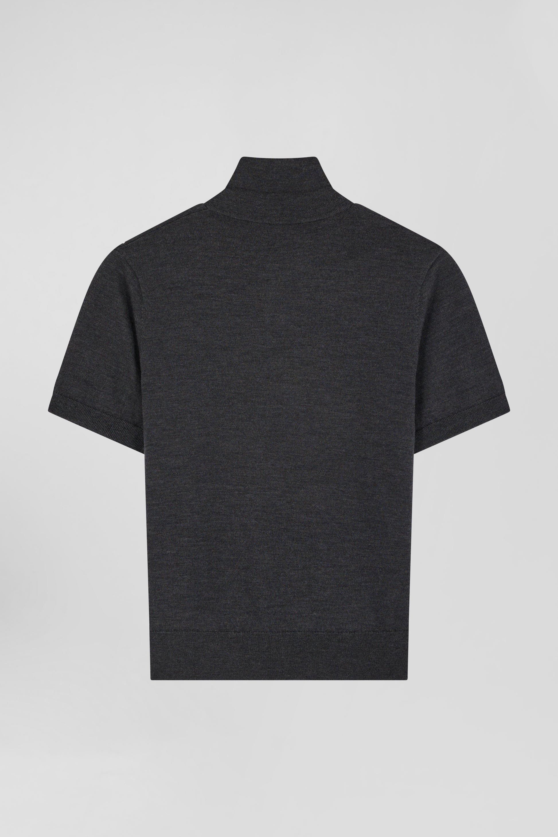 Regular anthracite grey short-sleeved wool polo neck jumper