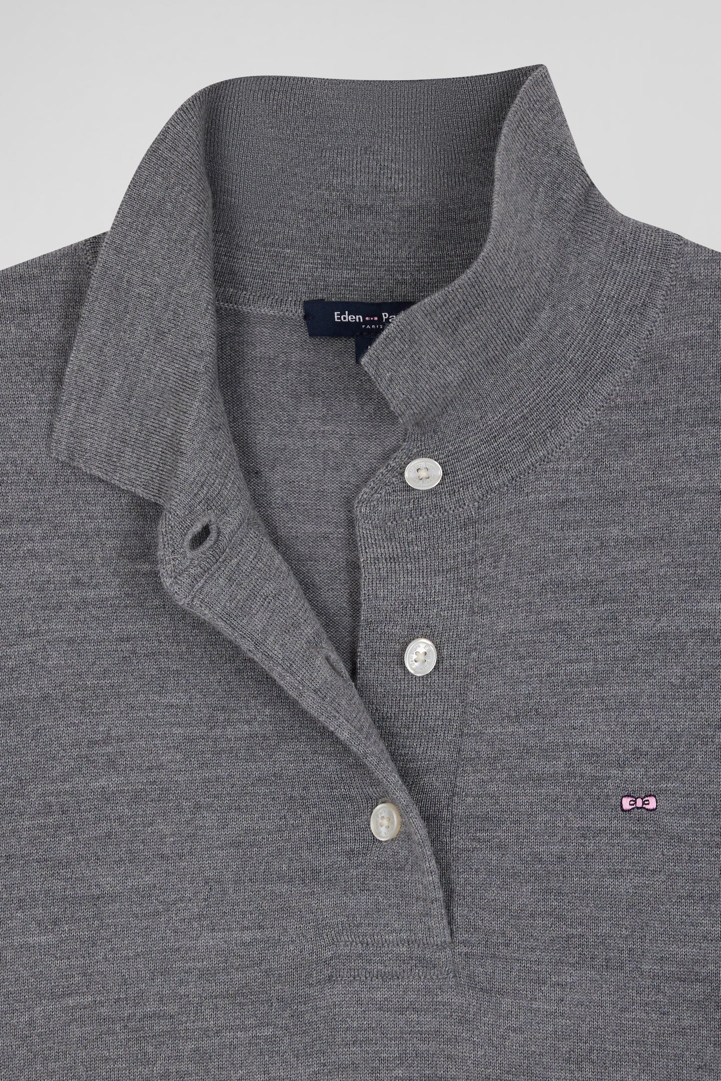 Regular dark grey short-sleeved wool polo neck jumper