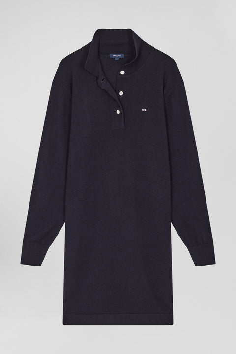 Regular navy blue wool dress with rugby shirt collar - Image 2