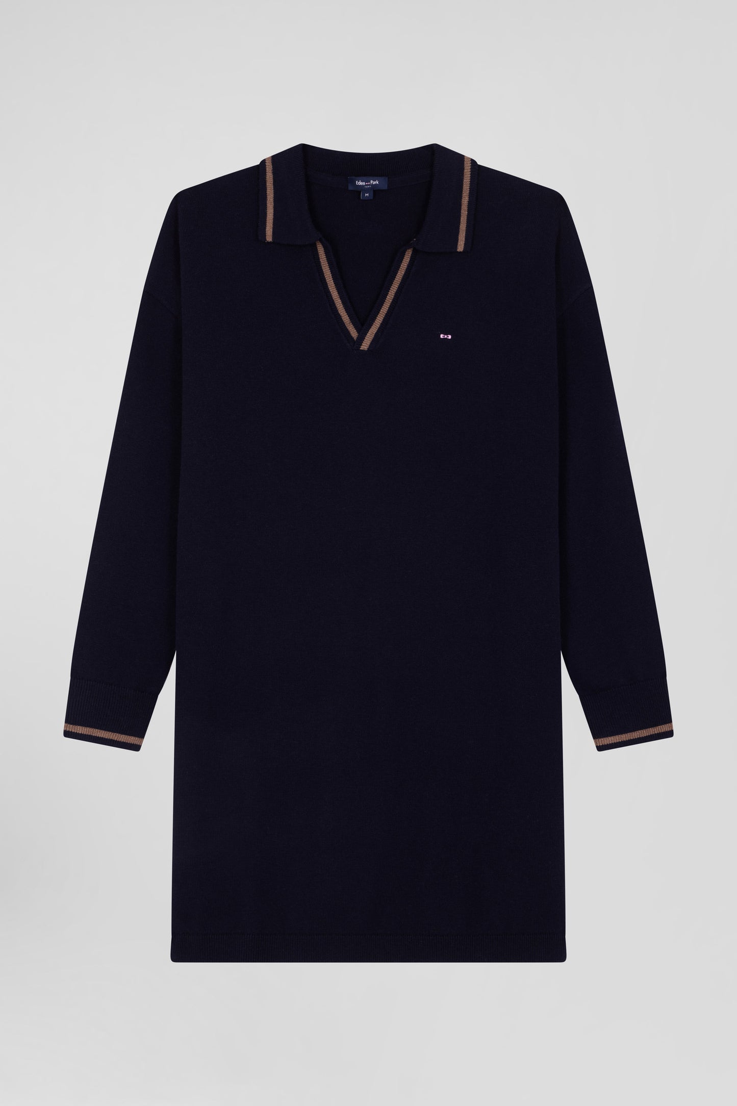 Relaxed navy blue wool and cotton shirt dress