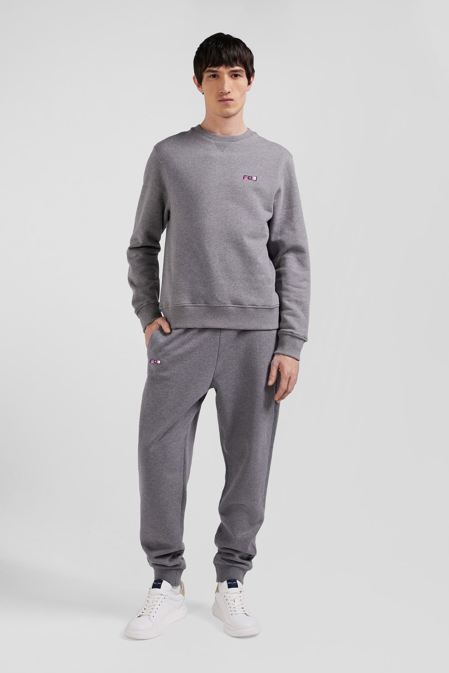 Regular grey brushed cotton fleece sweatshirt