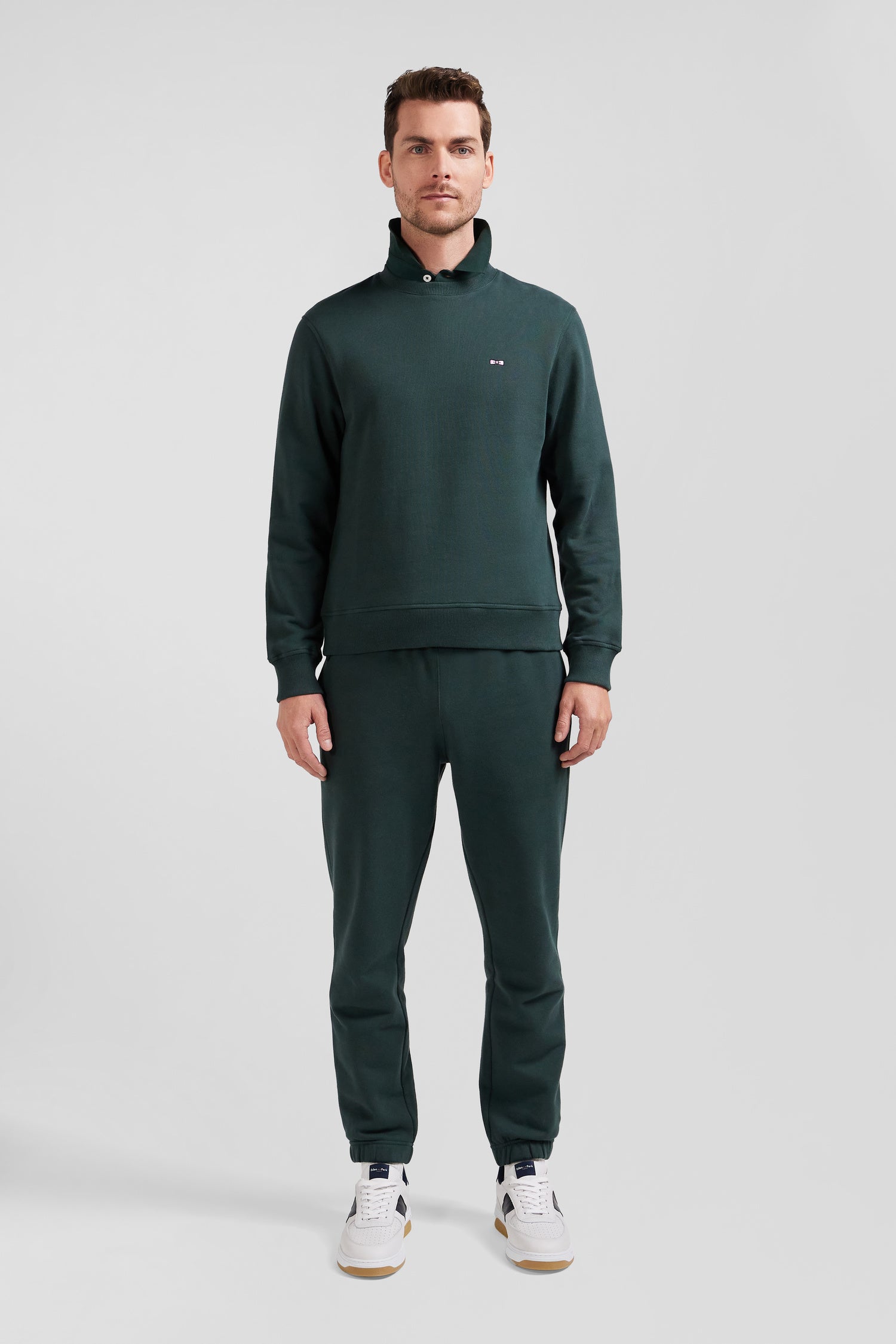 Regular green brushed cotton fleece sweatshirt