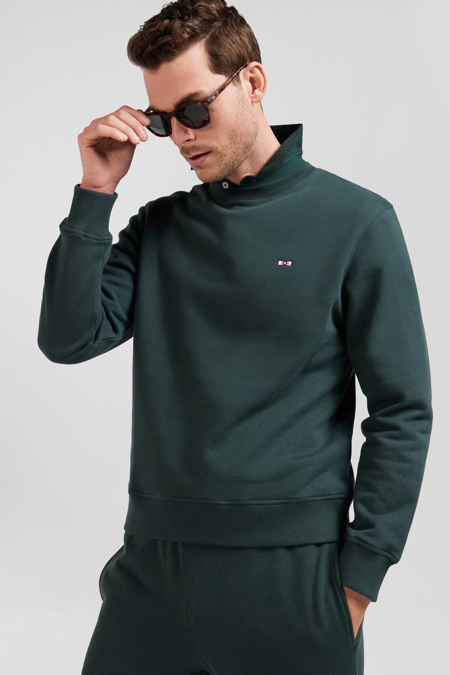 Regular green brushed cotton fleece sweatshirt