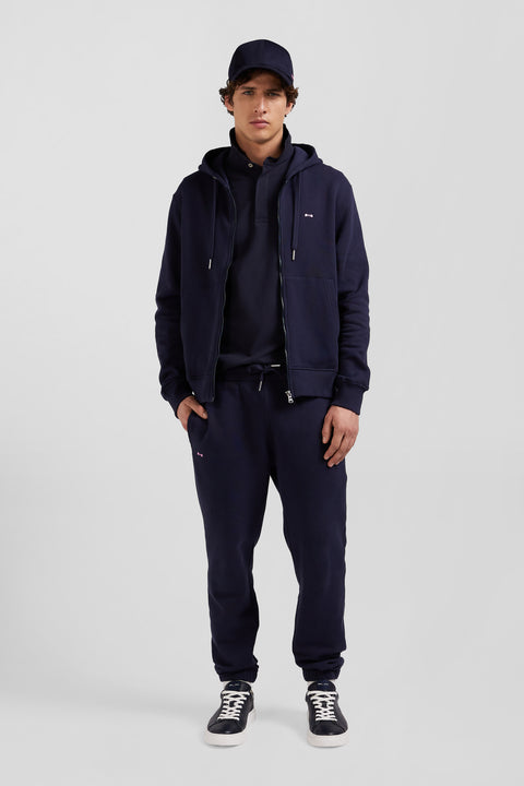 Regular navy blue zipped brushed cotton fleece hoodie - Image 1