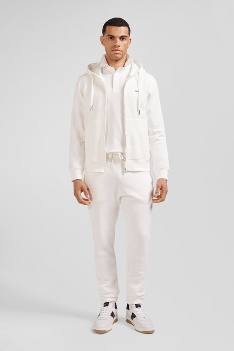 Regular ecru zipped brushed cotton fleece hoodie - Image 1