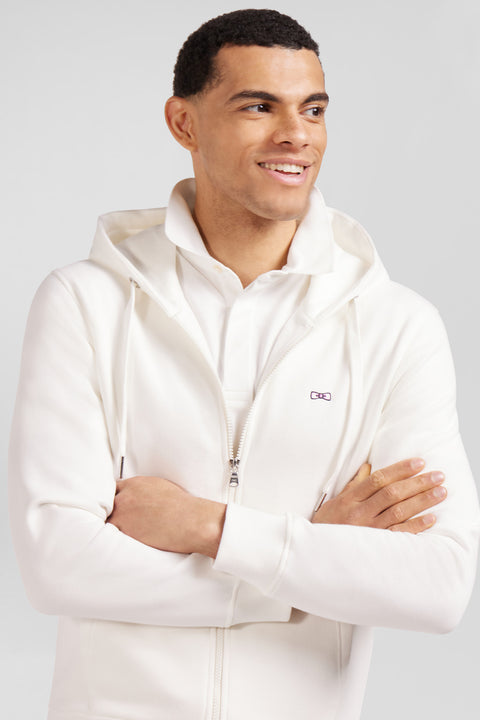 Regular ecru zipped brushed cotton fleece hoodie - Image 3