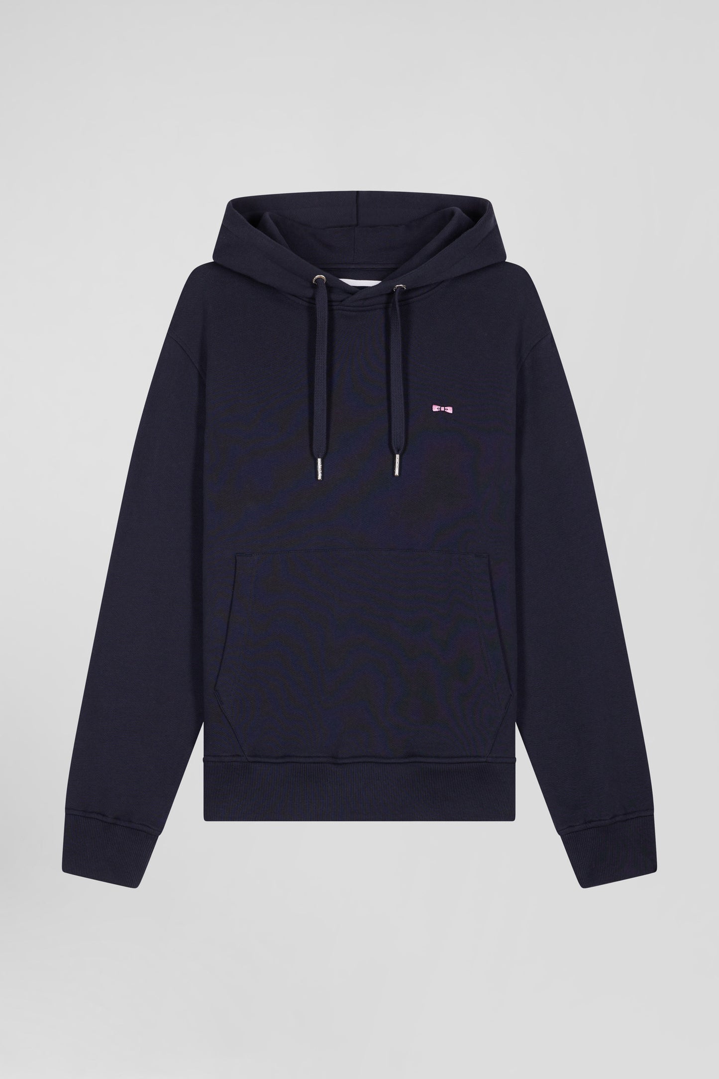 Regular navy blue brushed cotton fleece hoodie