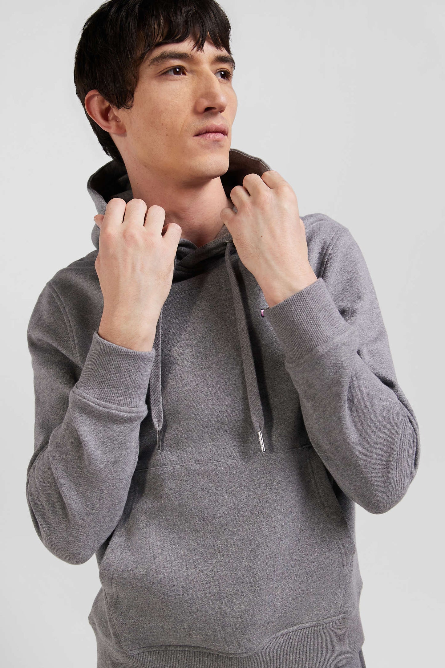 Regular grey brushed cotton fleece hoodie