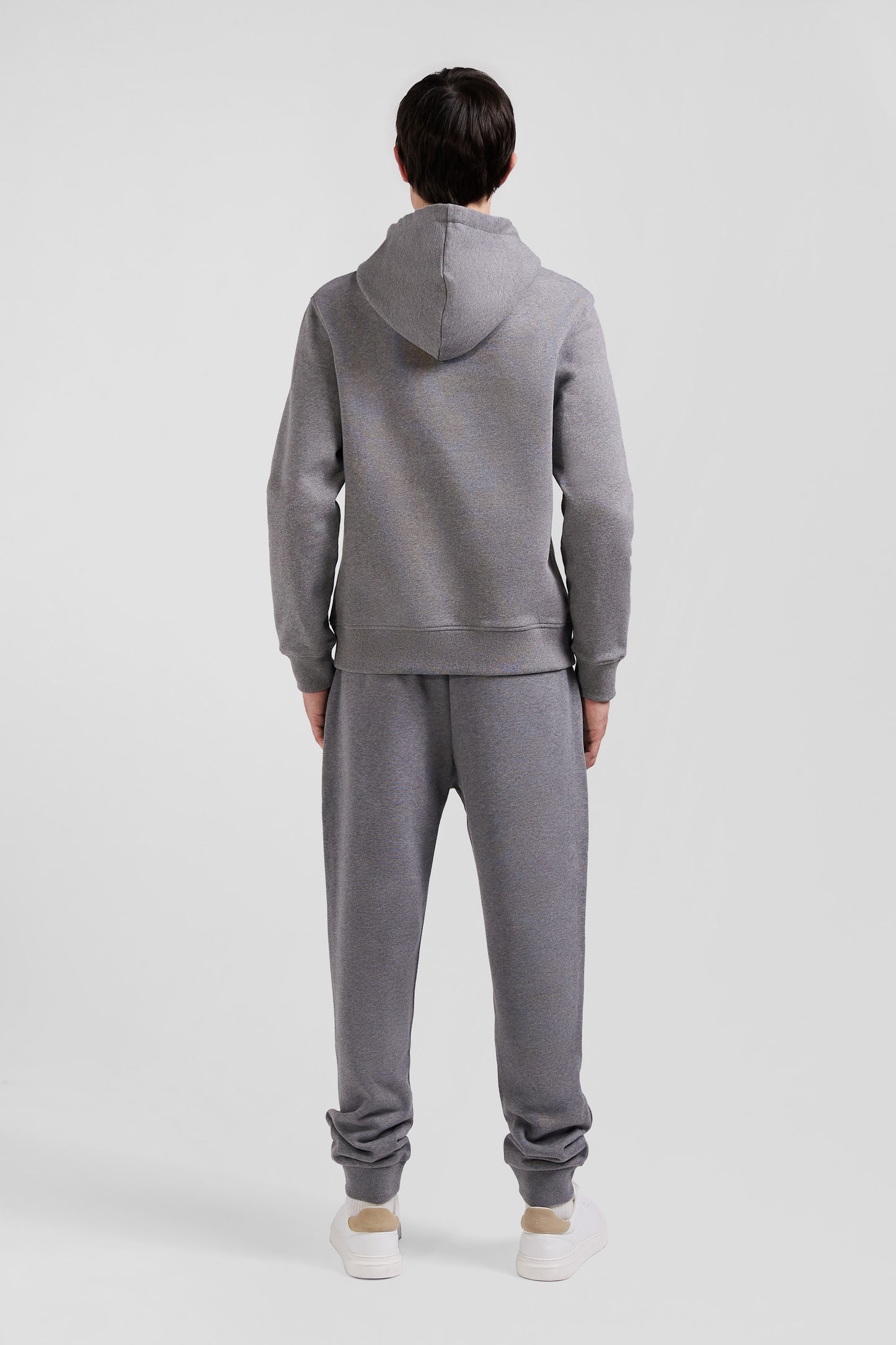 Regular grey brushed cotton fleece hoodie