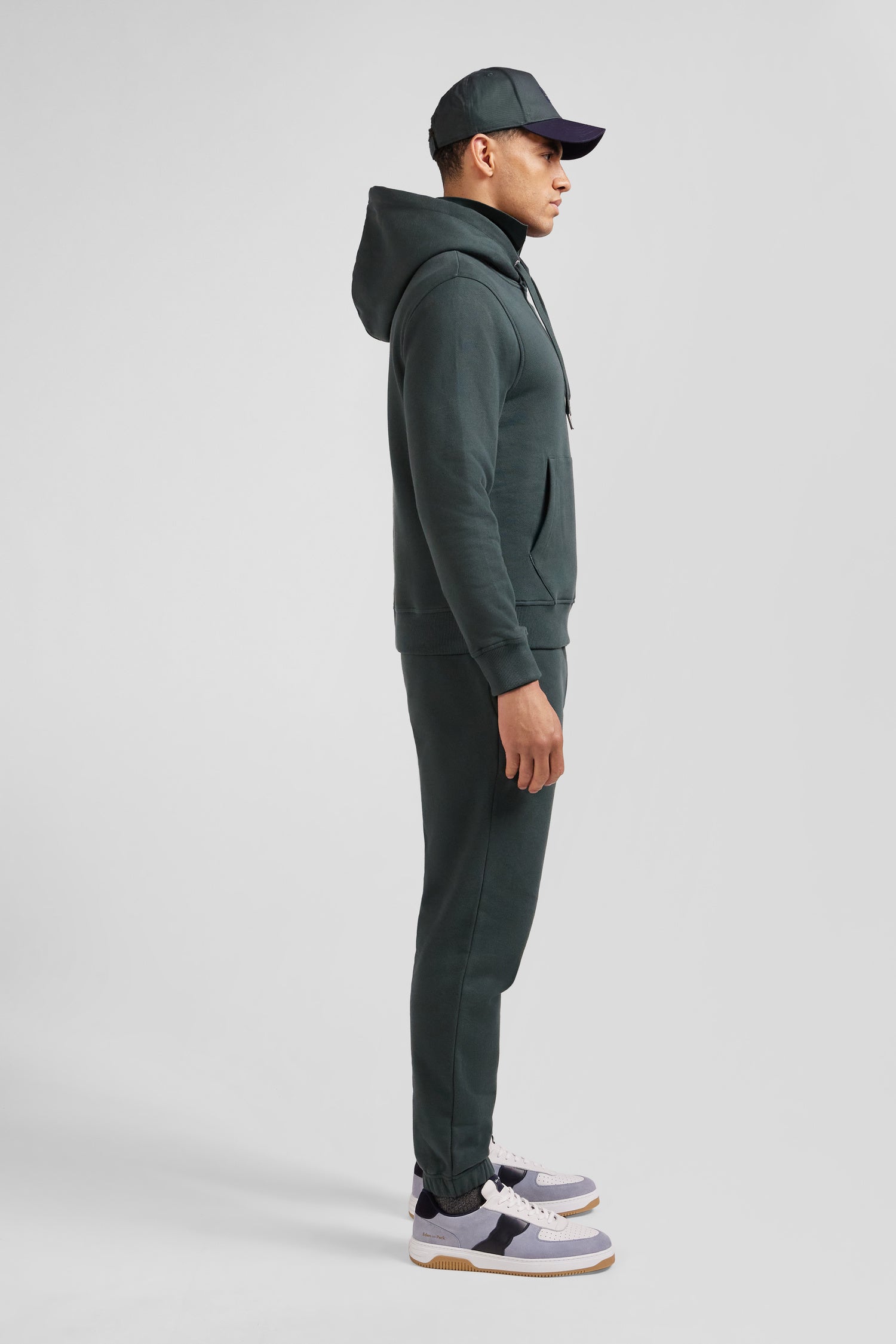 Regular green brushed cotton fleece hoodie