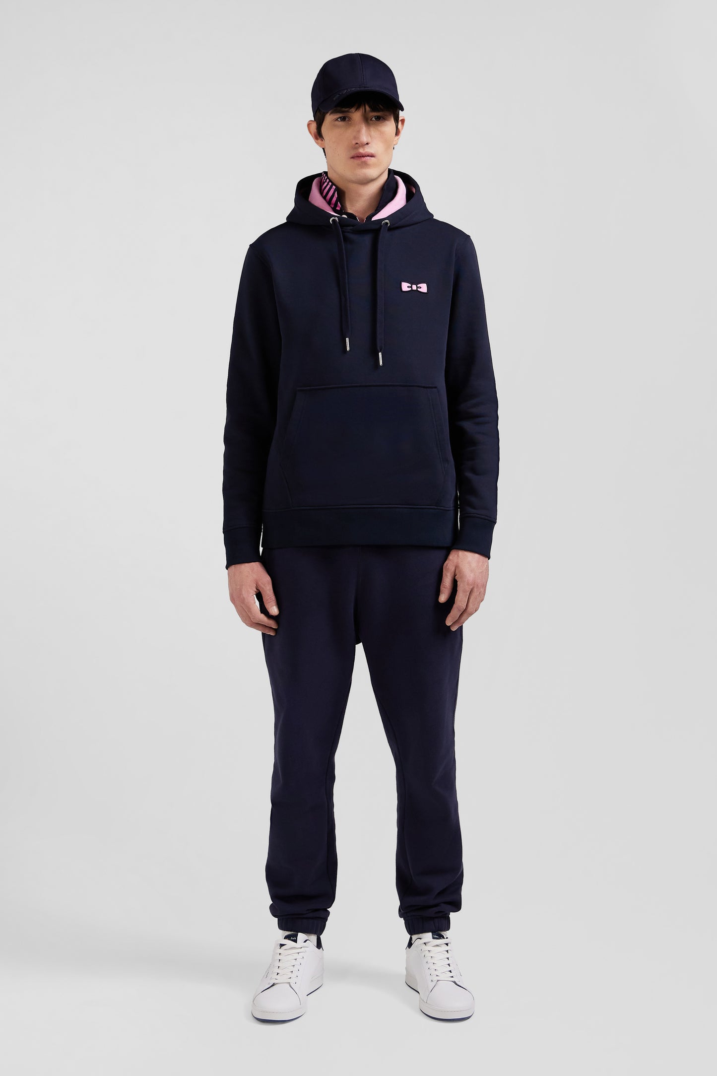 Regular navy brushed cotton fleece hoodie with Eden Park embroidery