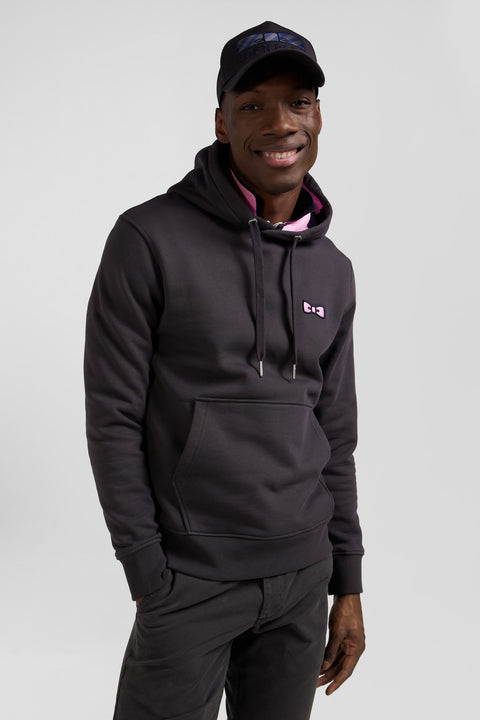 Regular brown brushed cotton fleece hoodie with Eden Park embroidery - Image 1