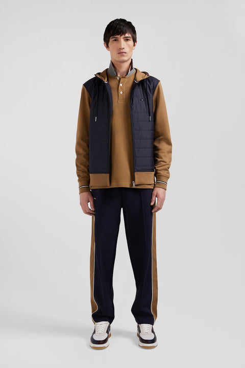 Two-material zip-up sweatshirt with quilted trim in hazelnut and navy Regular fit - Image 1