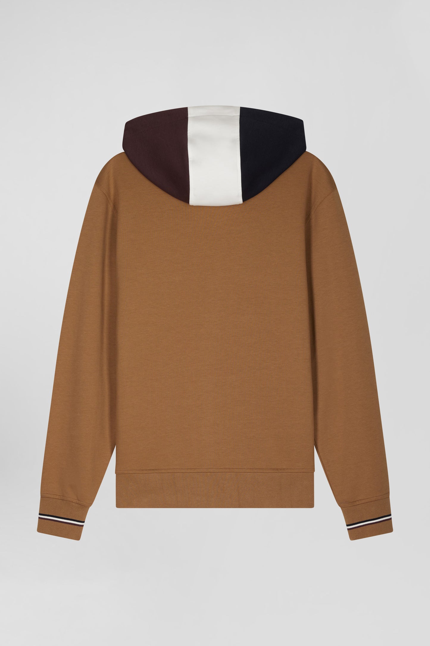 Two-material zip-up sweatshirt with quilted trim in hazelnut and navy Regular fit