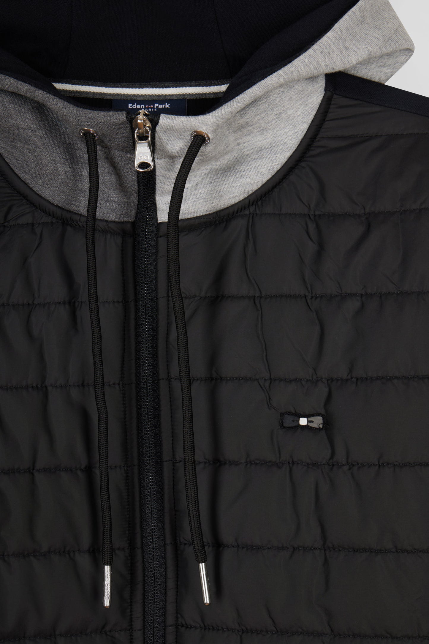 Regular black zipped bi-material sweatshirt with padded front