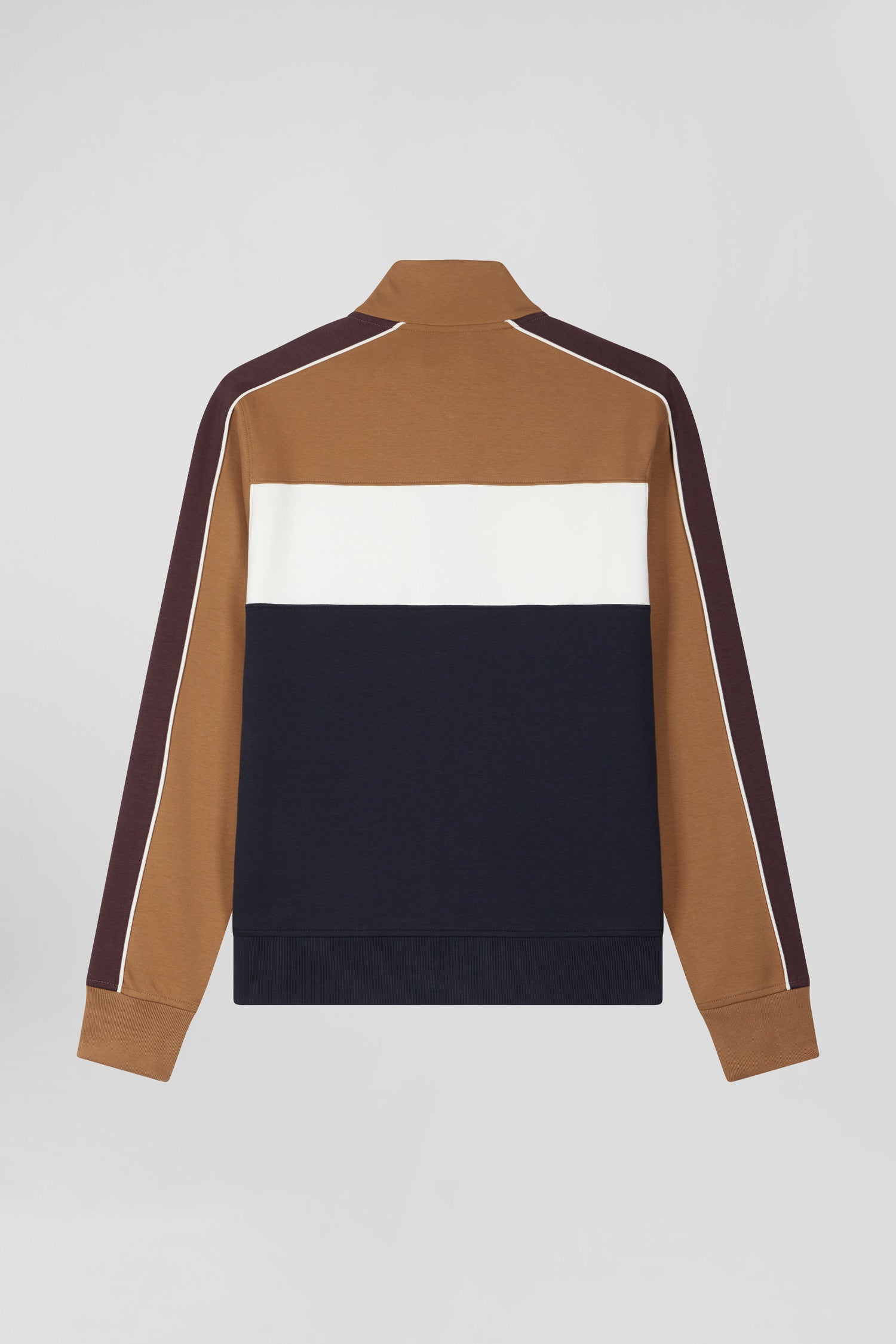 Sweatshirt zippé colorblock en coton mélangé camel coupe Regular