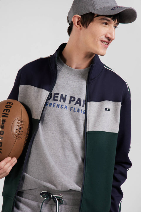 Regular green colorblock zipped cotton blend sweatshirt - Image 3