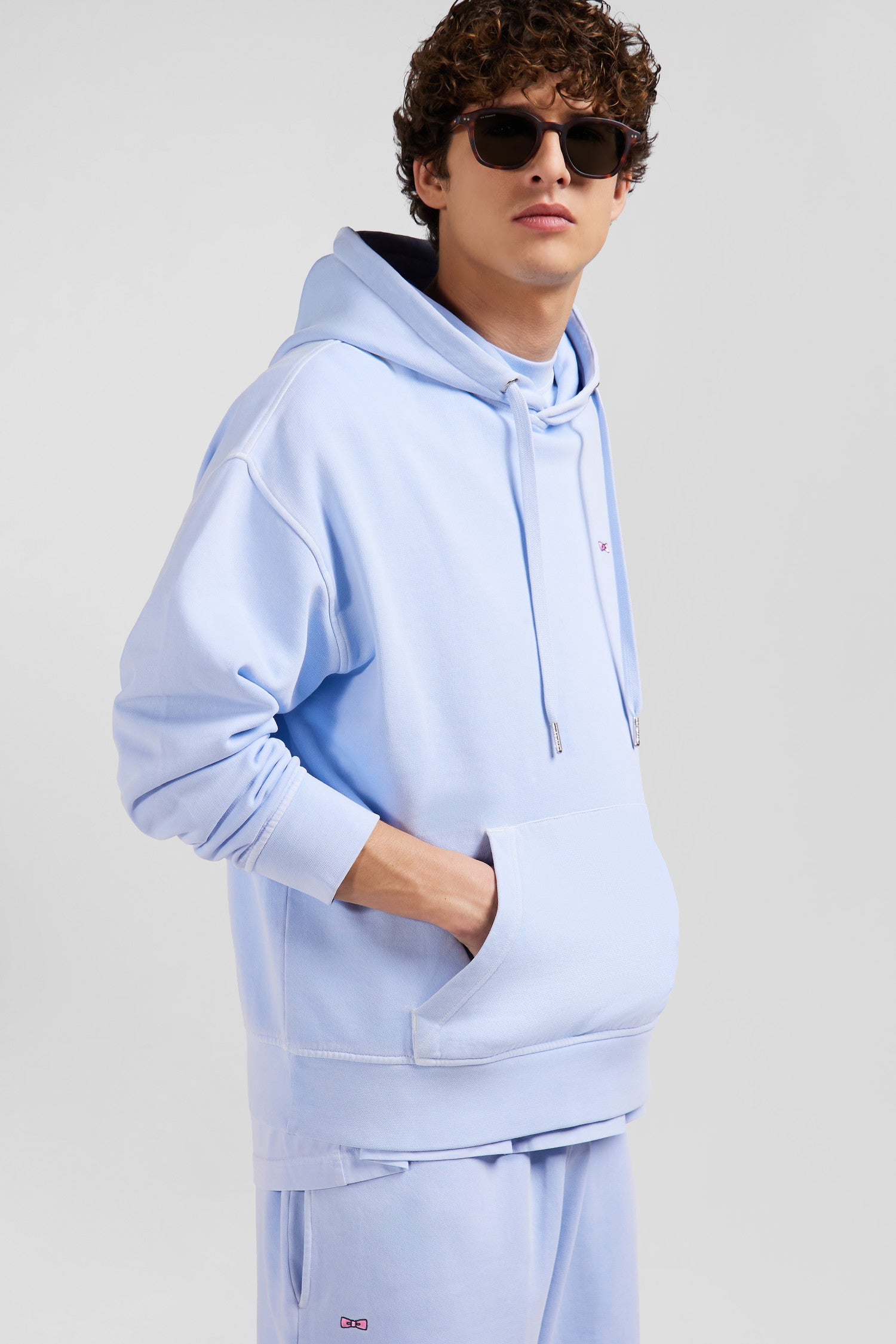 Oversize sky blue unisex dyed cotton fleece hoodie