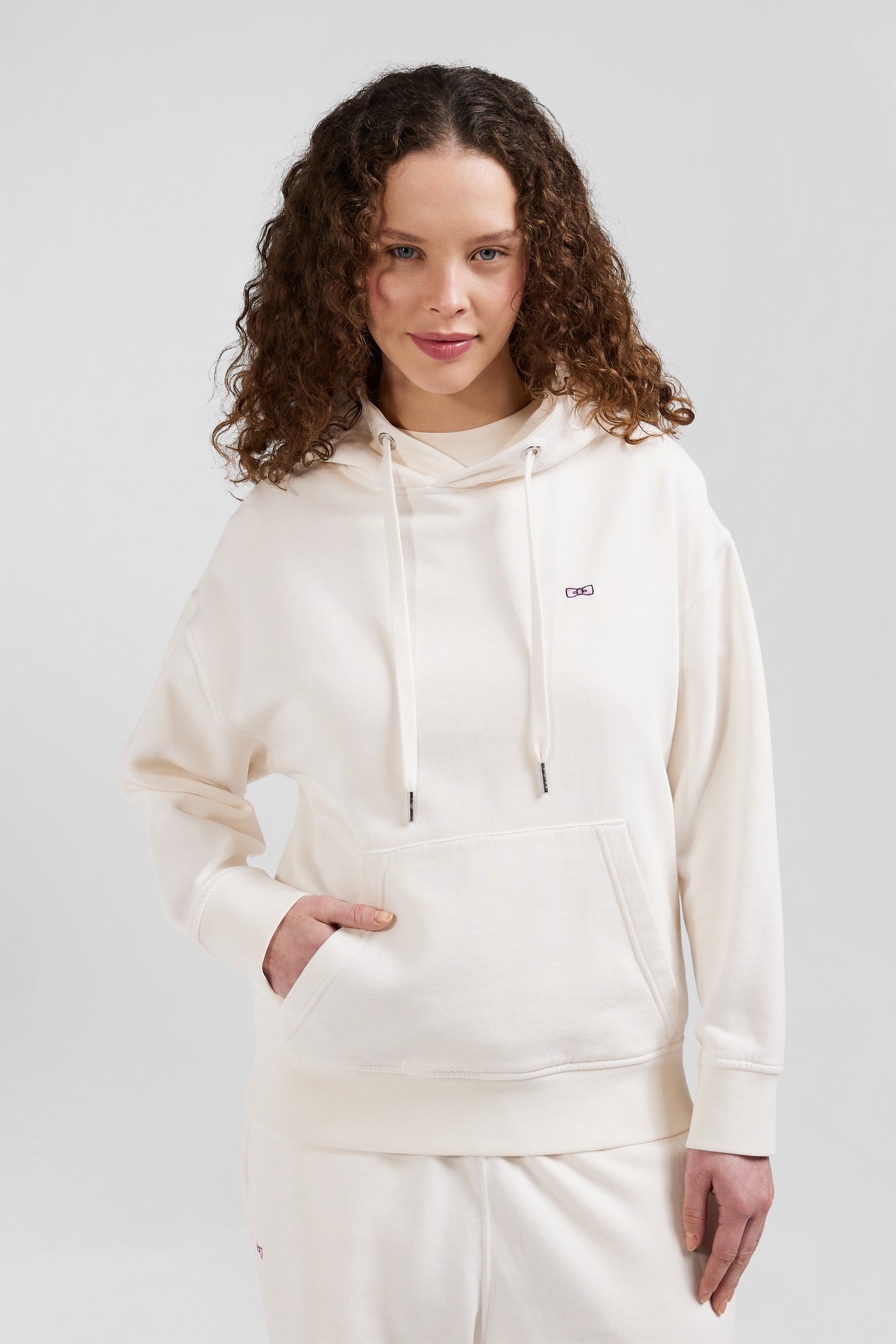 Oversize ecru unisex dyed cotton fleece hoodie