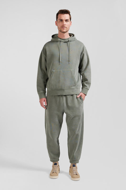 Oversize khaki unisex dyed cotton fleece hoodie - Image 1