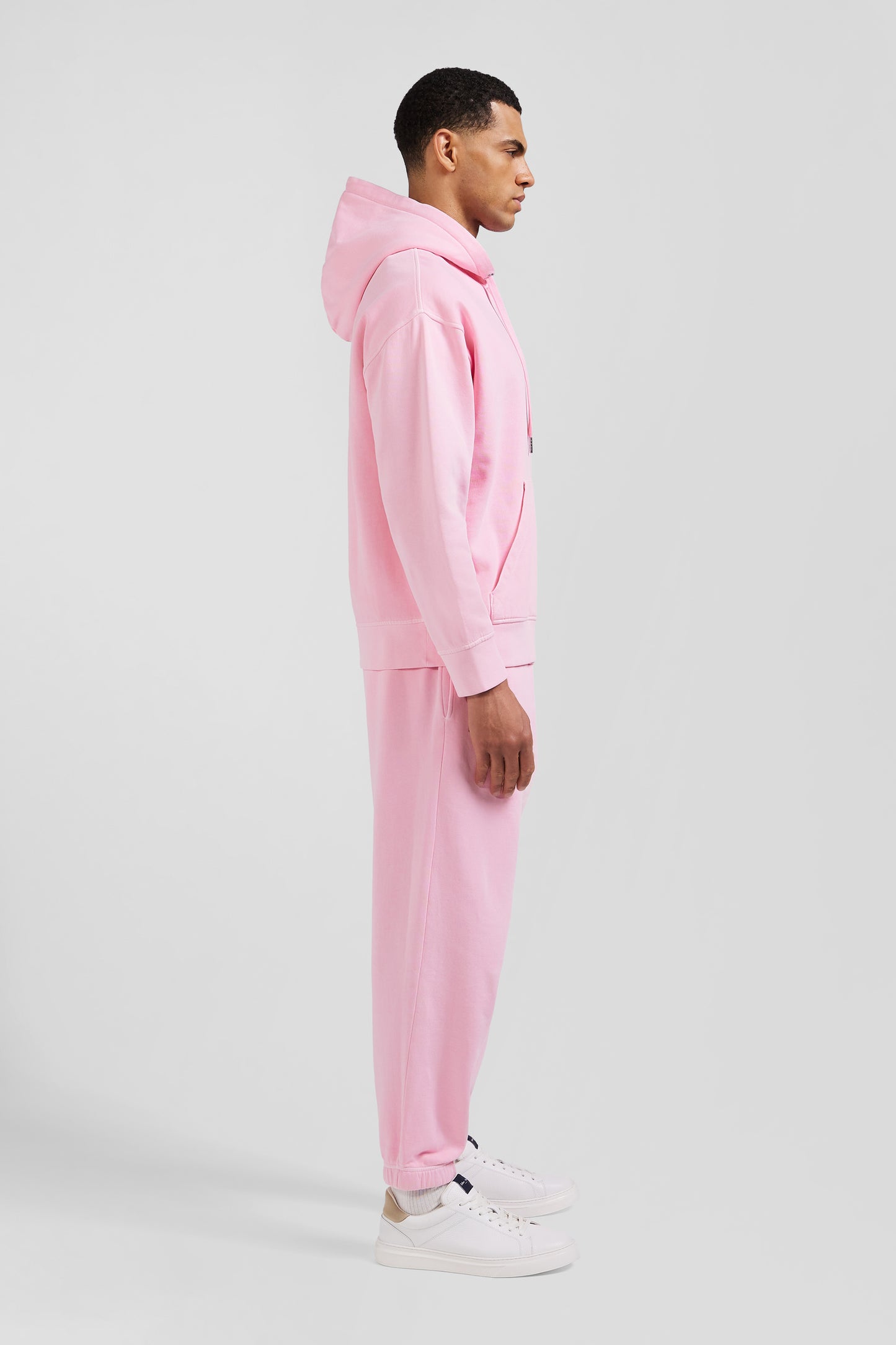 Sweatshirt à capuche unisexe en molleton coton rose surteint coupe Oversized